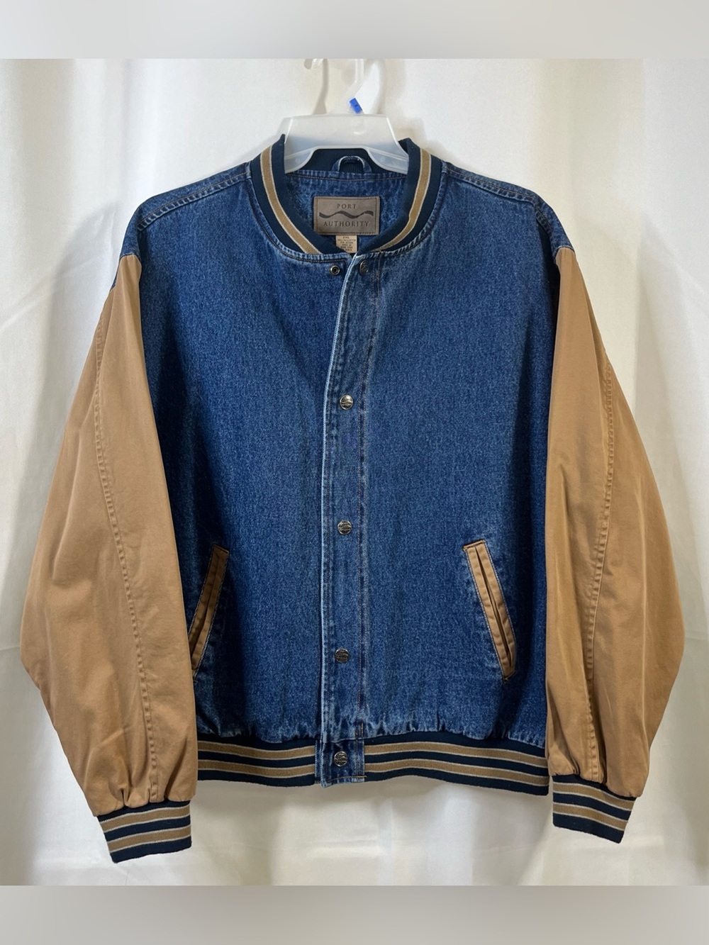 VTG Port Authority Varsity Jacket Men's Brown Blue Denim Bomber 90s 2XL